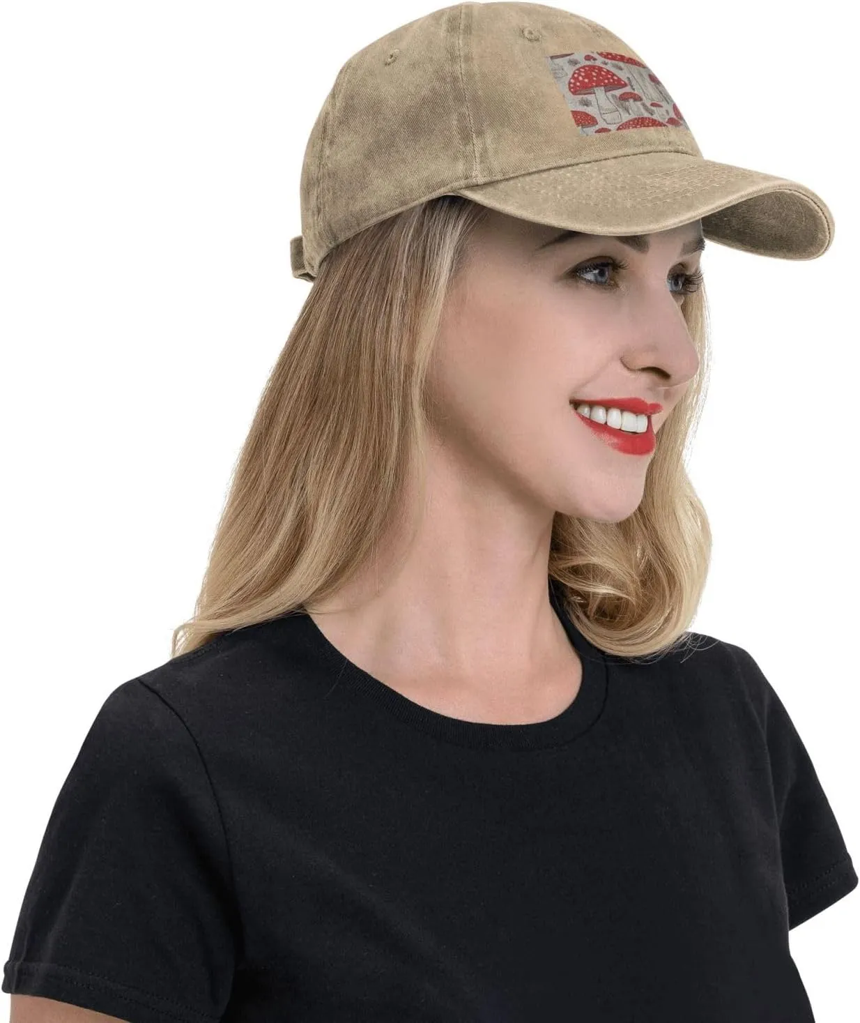 Red White Mushroom Unisex Baseball Cap Breathable Cotton Trucker Hat Classic Denim Dad Hat Summer Sun Hat