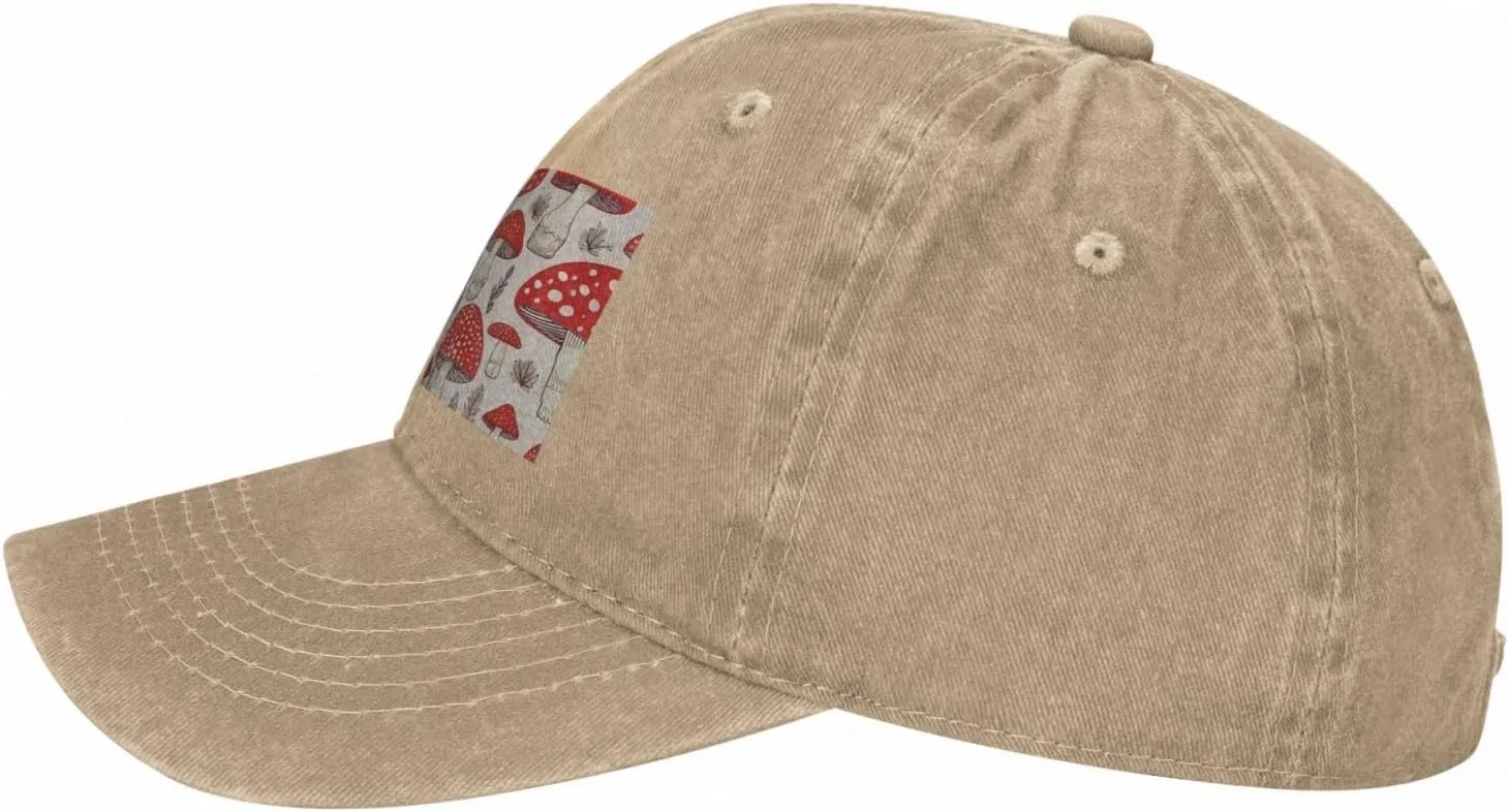 Red White Mushroom Unisex Baseball Cap Breathable Cotton Trucker Hat Classic Denim Dad Hat Summer Sun Hat