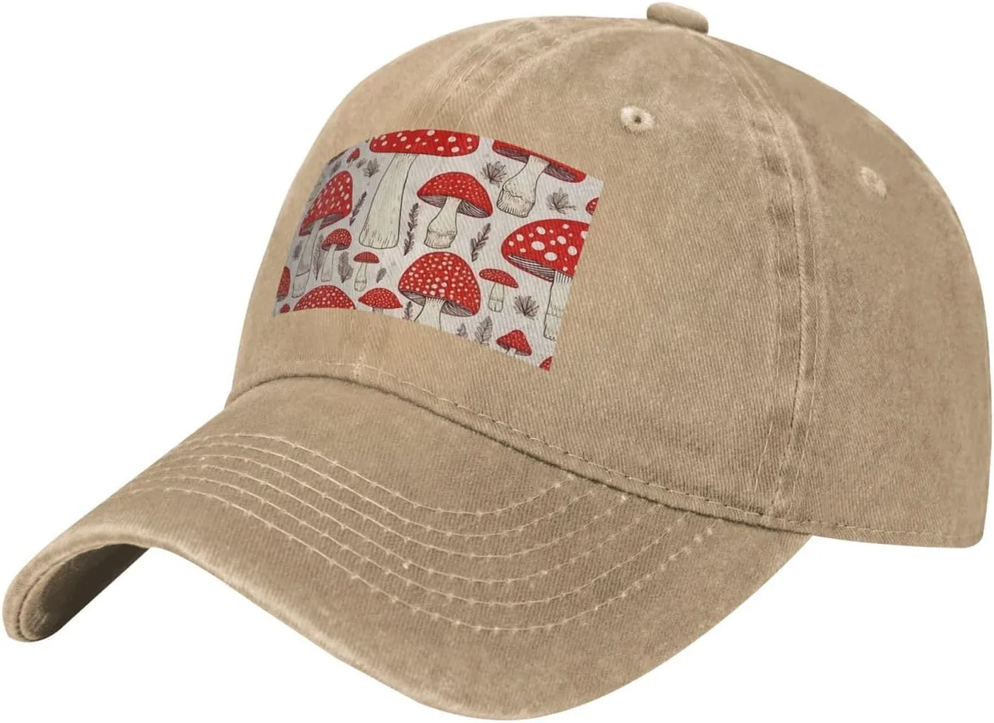 Red White Mushroom Unisex Baseball Cap Breathable Cotton Trucker Hat Classic Denim Dad Hat Summer Sun Hat
