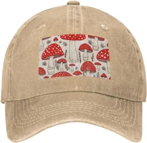 Red White Mushroom Unisex Baseball Cap Breathable Cotton Trucker Hat Classic Denim Dad Hat Summer Sun Hat