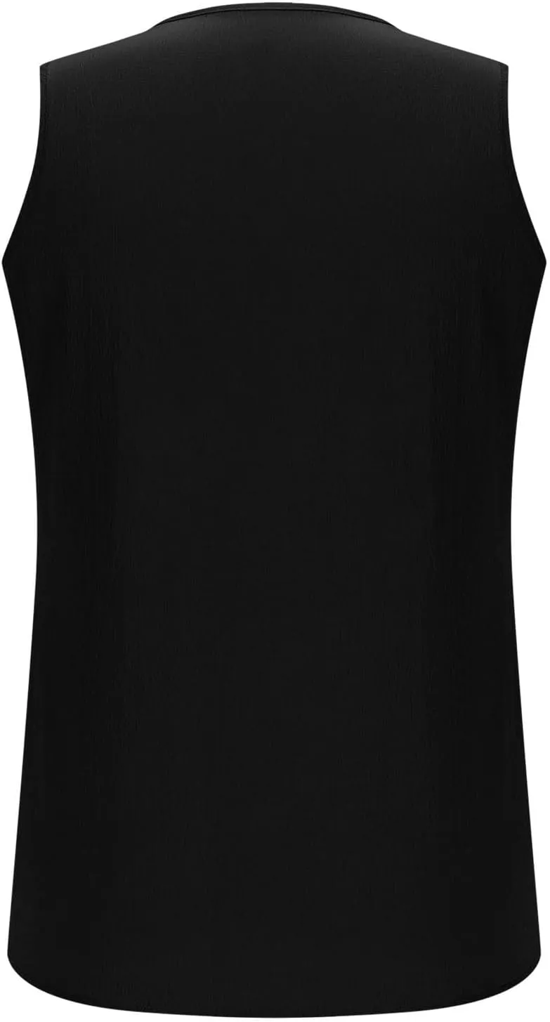 Retro Distressed Tank Tops for Women Fashion Pleated V Neck Sleeveless Tunic Shirts Casual Loose Fit Beach Blouses