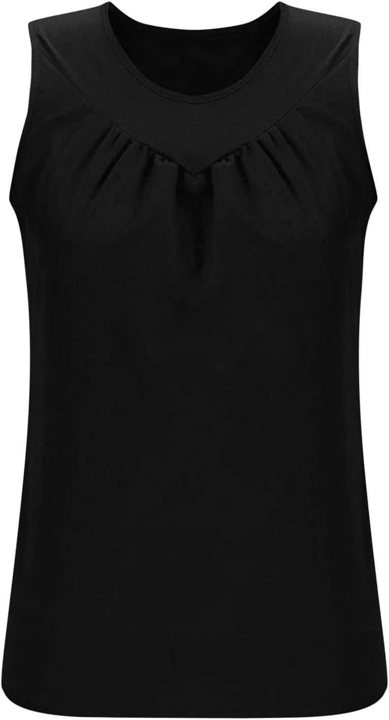Retro Distressed Tank Tops for Women Fashion Pleated V Neck Sleeveless Tunic Shirts Casual Loose Fit Beach Blouses