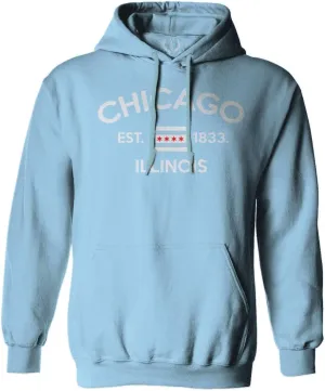 Retro Vintage Graphic Chicago City Illinois Flag Hoodie (Light Blue, Large)