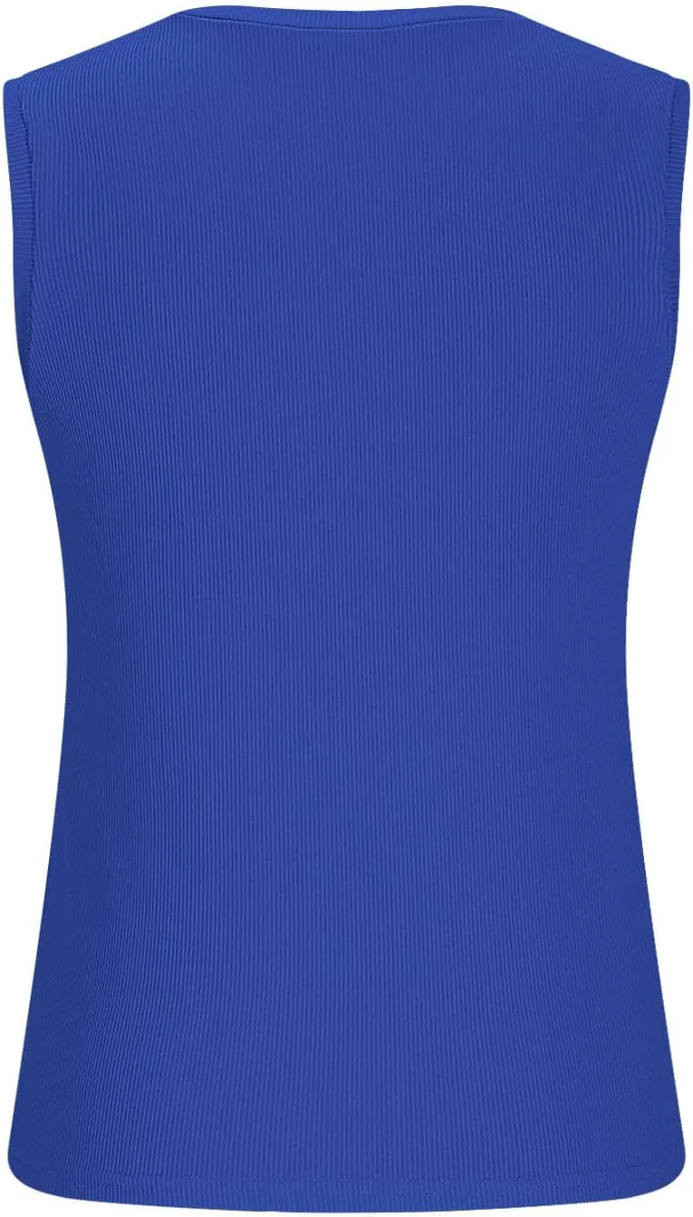 Ribbed Knit Tank Tops for Women Summer Scoop Neck Sleeveless Cropped Shirts Casual Solid Color Workout Slim Blouse