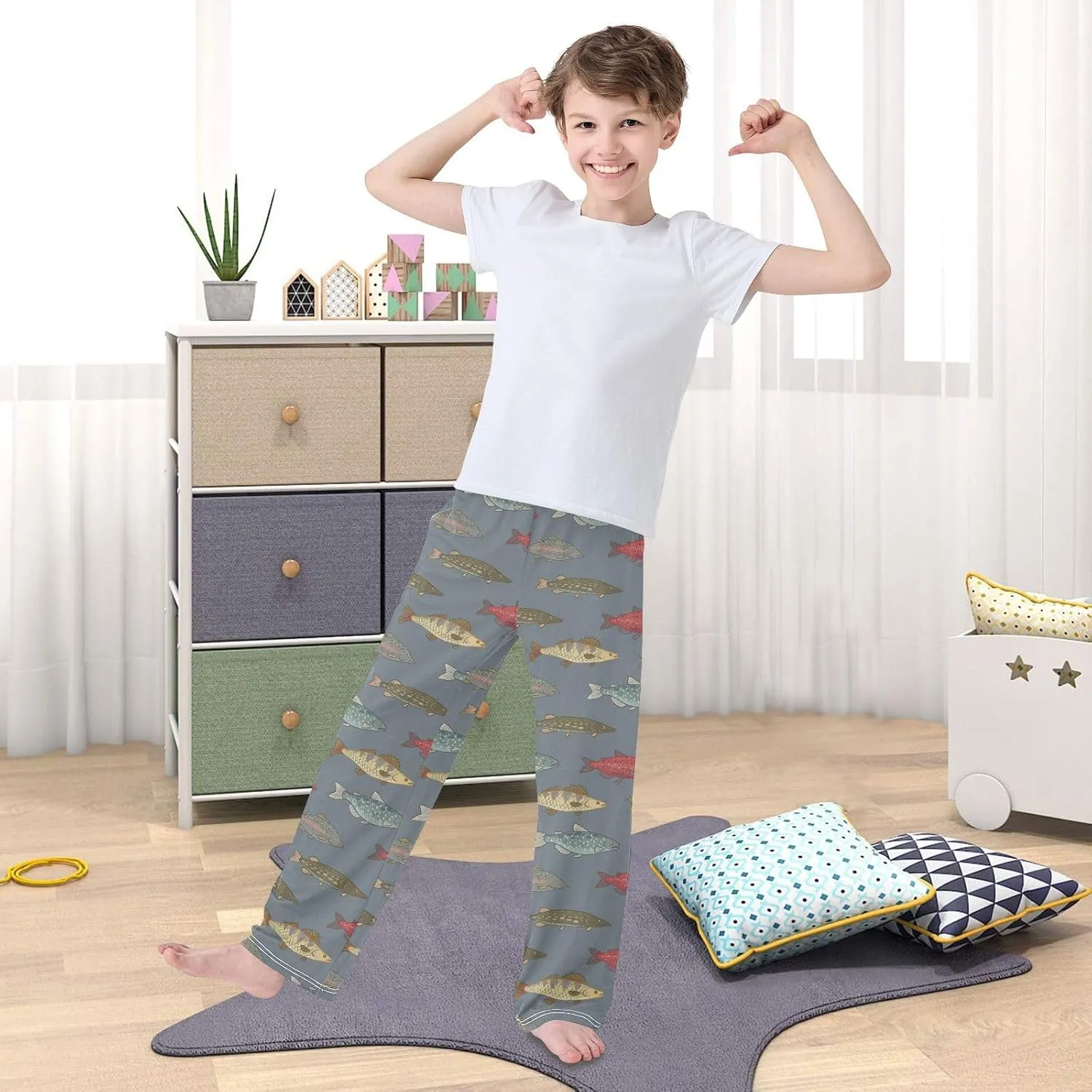 River Freshwater Fish Cute Pajama Pants for Boys Soft Pajama Pants Kids Long Pj Pants M
