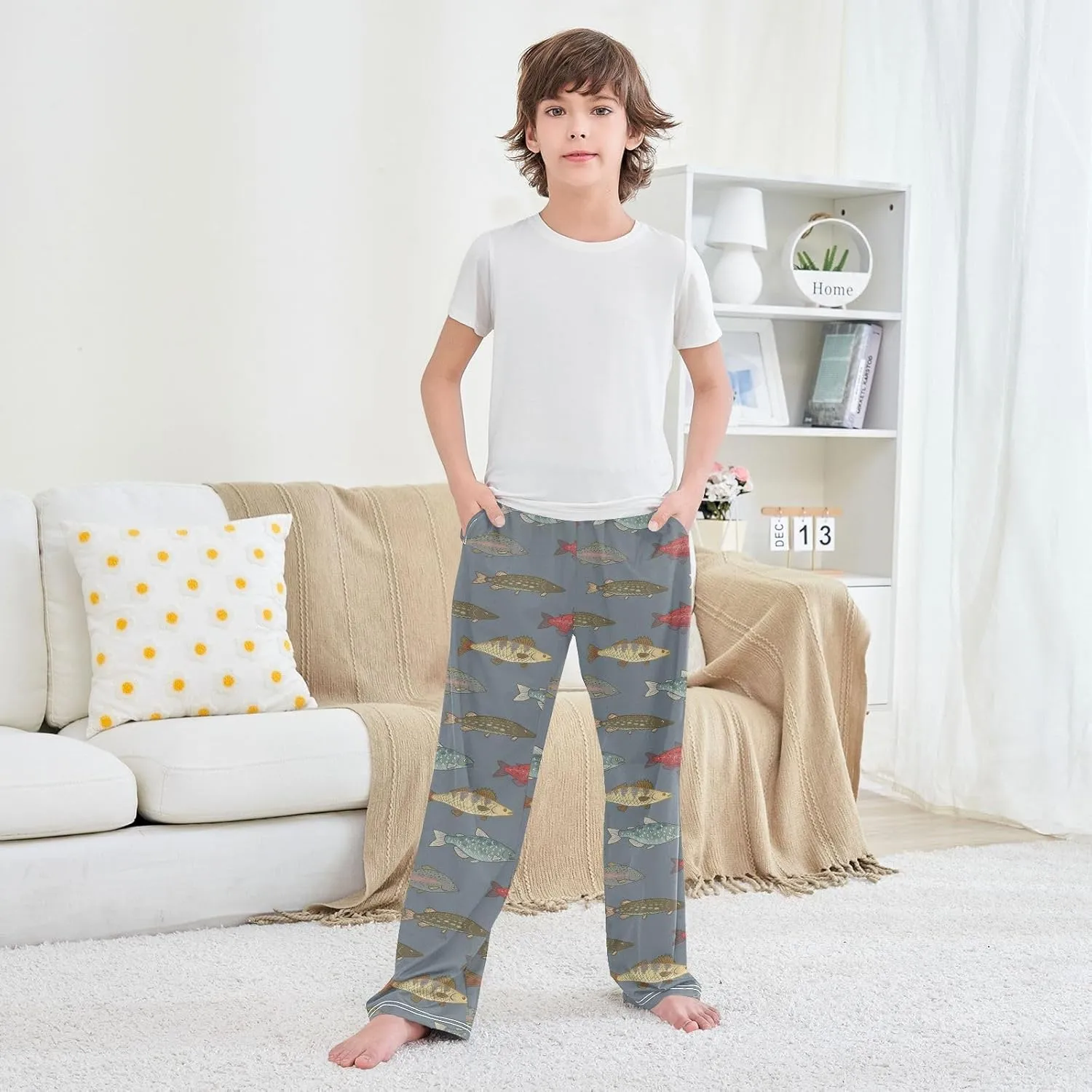 River Freshwater Fish Cute Pajama Pants for Boys Soft Pajama Pants Kids Long Pj Pants M
