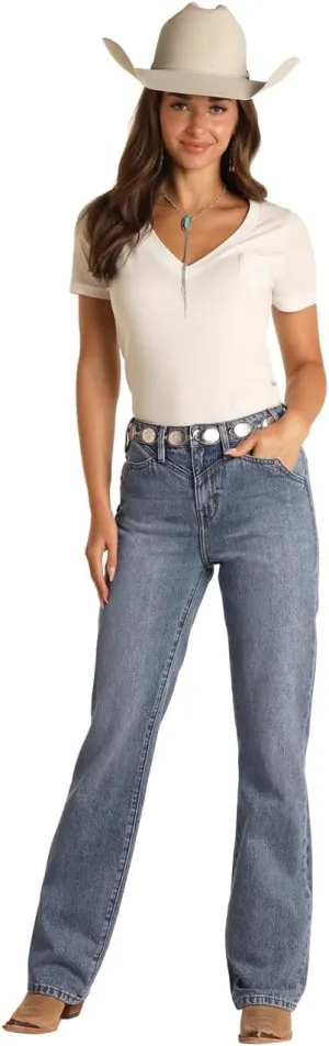 Rock & Roll Denim Ladies Scallop Pocket High Rise Boot Cut Jeans RRWD4HR0VA