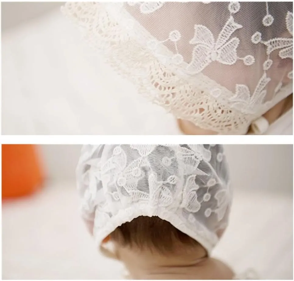 Royal Lace Flower Baby Girls Toddlers Eyelet Lace Breathable Cotton Bonnet Sun Hat