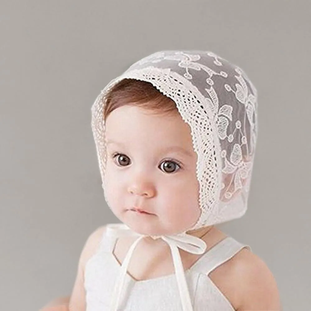 Royal Lace Flower Baby Girls Toddlers Eyelet Lace Breathable Cotton Bonnet Sun Hat