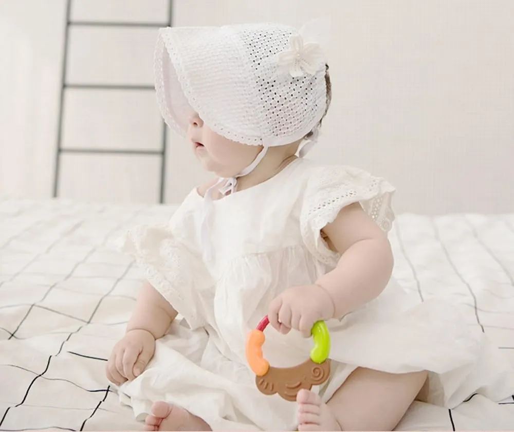 Royal Lace Flower Baby Girls Toddlers Eyelet Lace Breathable Cotton Bonnet Sun Hat