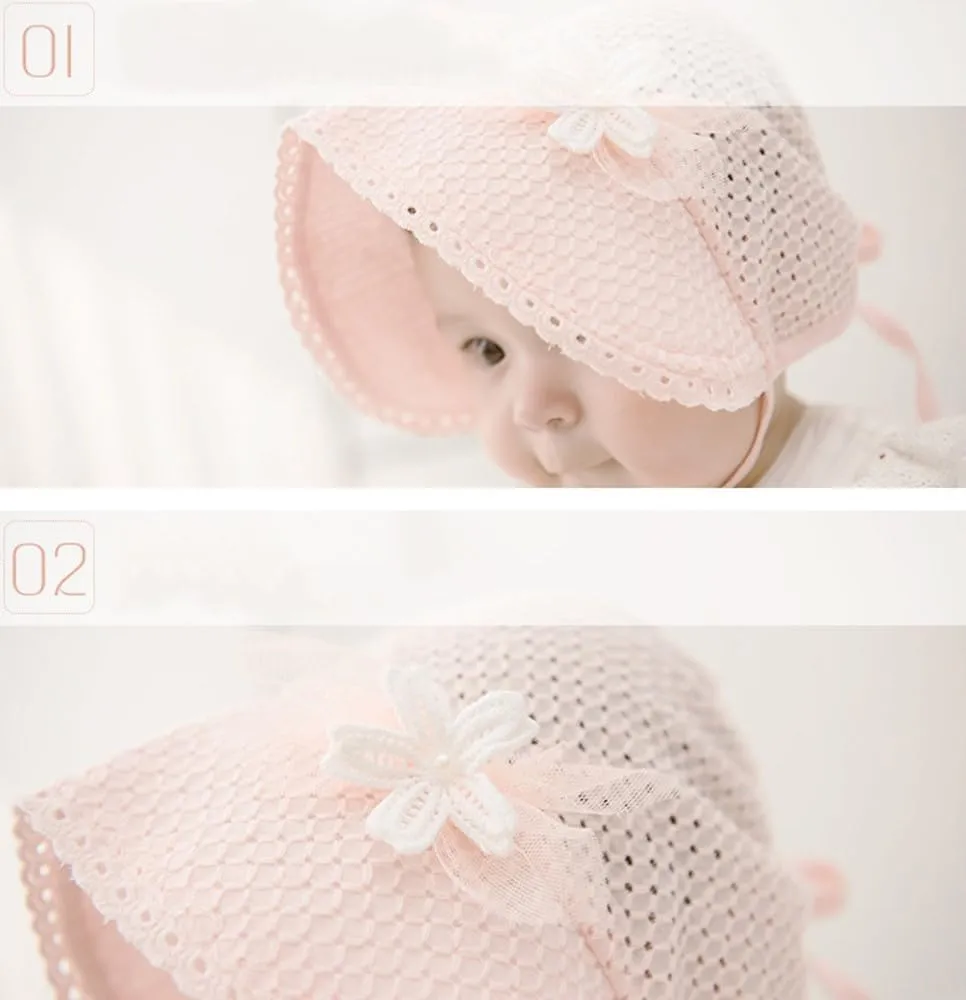 Royal Lace Flower Baby Girls Toddlers Eyelet Lace Breathable Cotton Bonnet Sun Hat