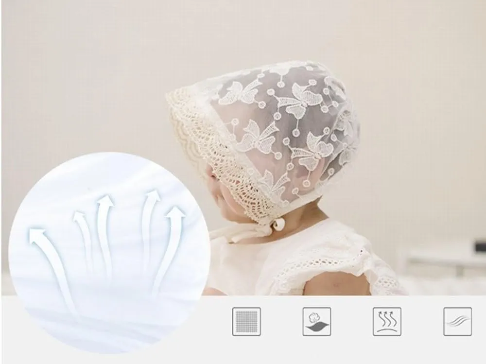 Royal Lace Flower Baby Girls Toddlers Eyelet Lace Breathable Cotton Bonnet Sun Hat