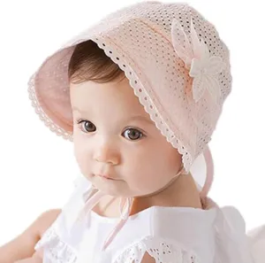 Royal Lace Flower Baby Girls Toddlers Eyelet Lace Breathable Cotton Bonnet Sun Hat