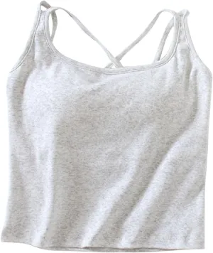 Seamless Padded Sports Bra Women Criss Cross Back Longline Modal Crop Tank Tops with Built in Bras Gym Yoga Outfits