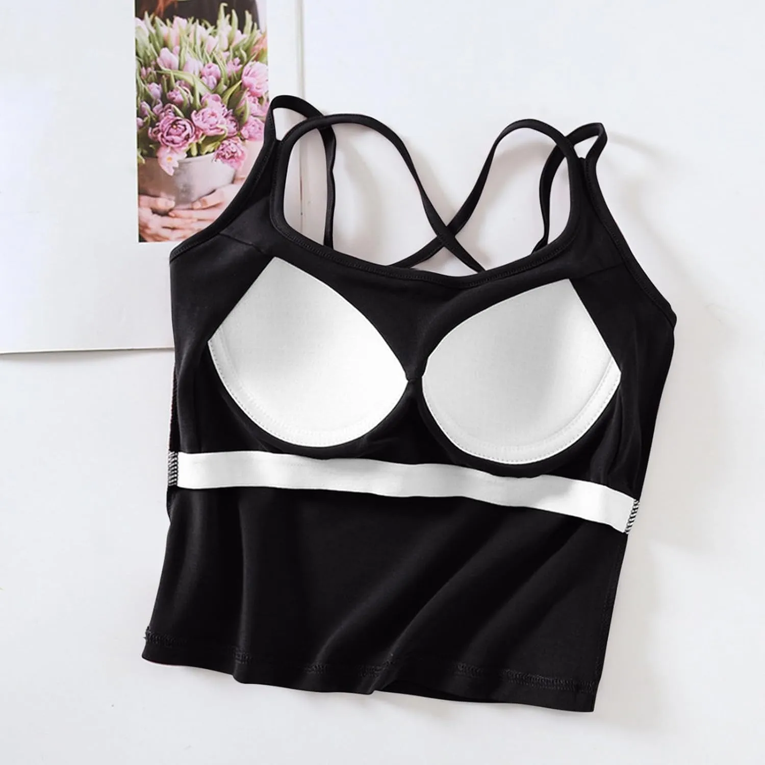 Seamless Padded Sports Bra Women Criss Cross Back Longline Modal Crop Tank Tops with Built in Bras Gym Yoga Outfits