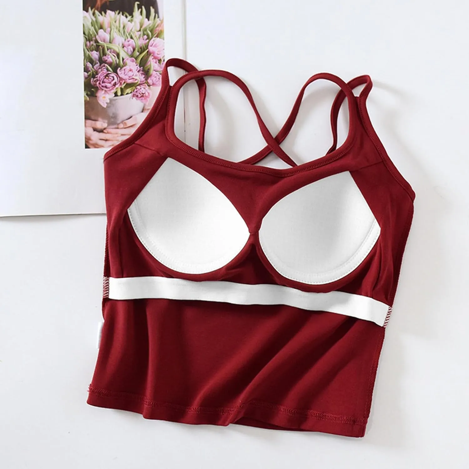 Seamless Padded Sports Bra Women Criss Cross Back Longline Modal Crop Tank Tops with Built in Bras Gym Yoga Outfits