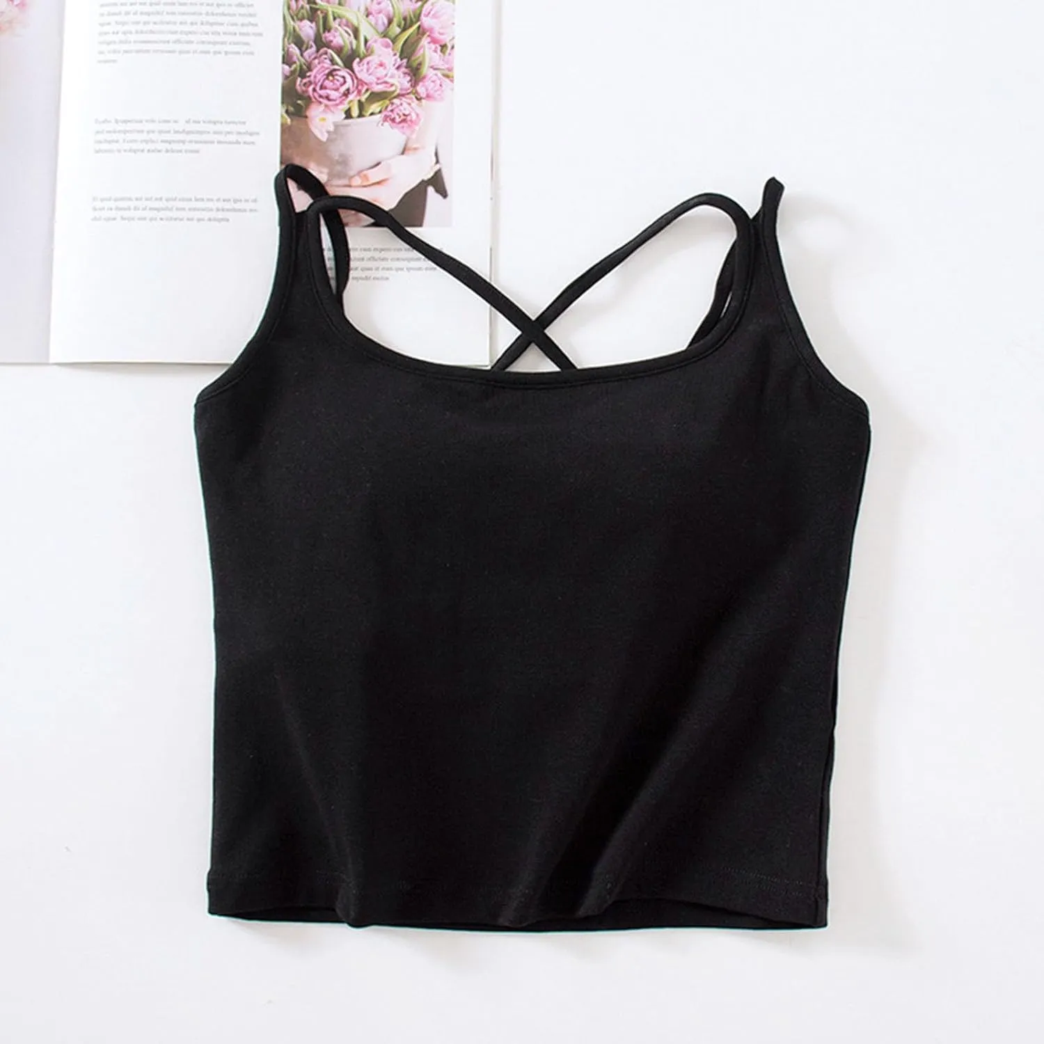 Seamless Padded Sports Bra Women Criss Cross Back Longline Modal Crop Tank Tops with Built in Bras Gym Yoga Outfits