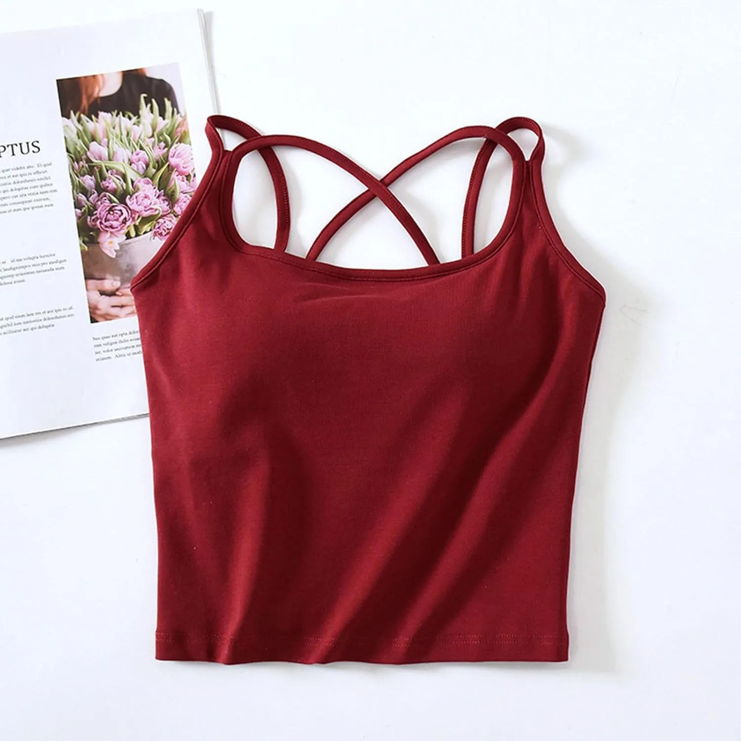 Seamless Padded Sports Bra Women Criss Cross Back Longline Modal Crop Tank Tops with Built in Bras Gym Yoga Outfits