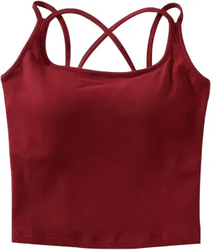 Seamless Padded Sports Bra Women Criss Cross Back Longline Modal Crop Tank Tops with Built in Bras Gym Yoga Outfits