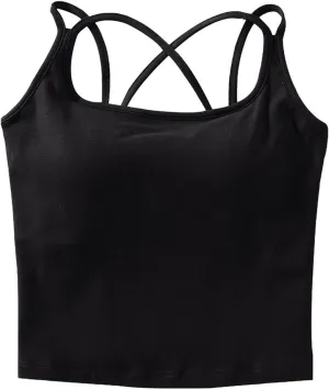 Seamless Padded Sports Bra Women Criss Cross Back Longline Modal Crop Tank Tops with Built in Bras Gym Yoga Outfits