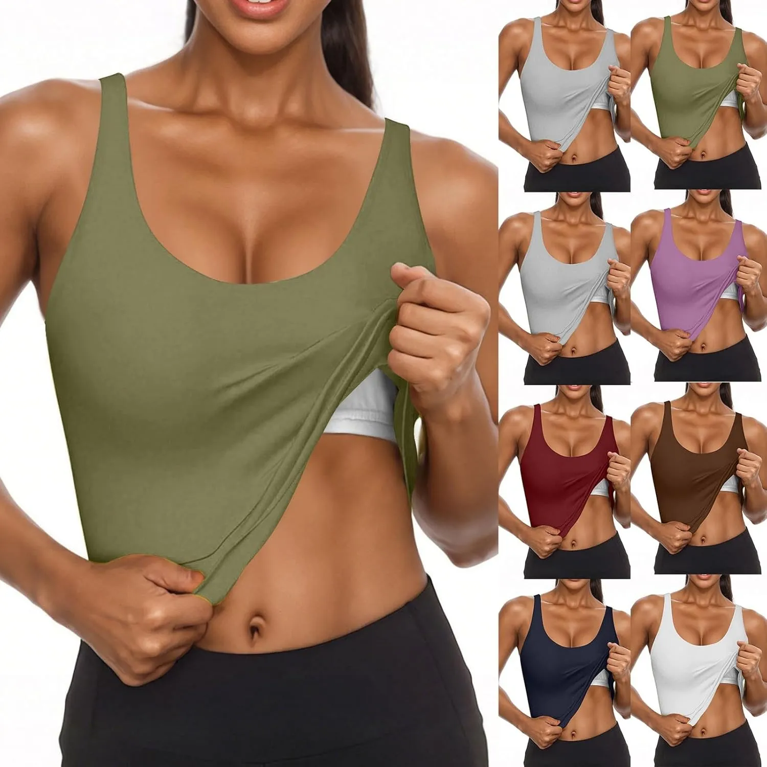 Seamless Workout Tank Tops for Women Summer Racerback Sleeveless Tops with Built-in Bra U-Back Athletic Gym Yoga Shirt