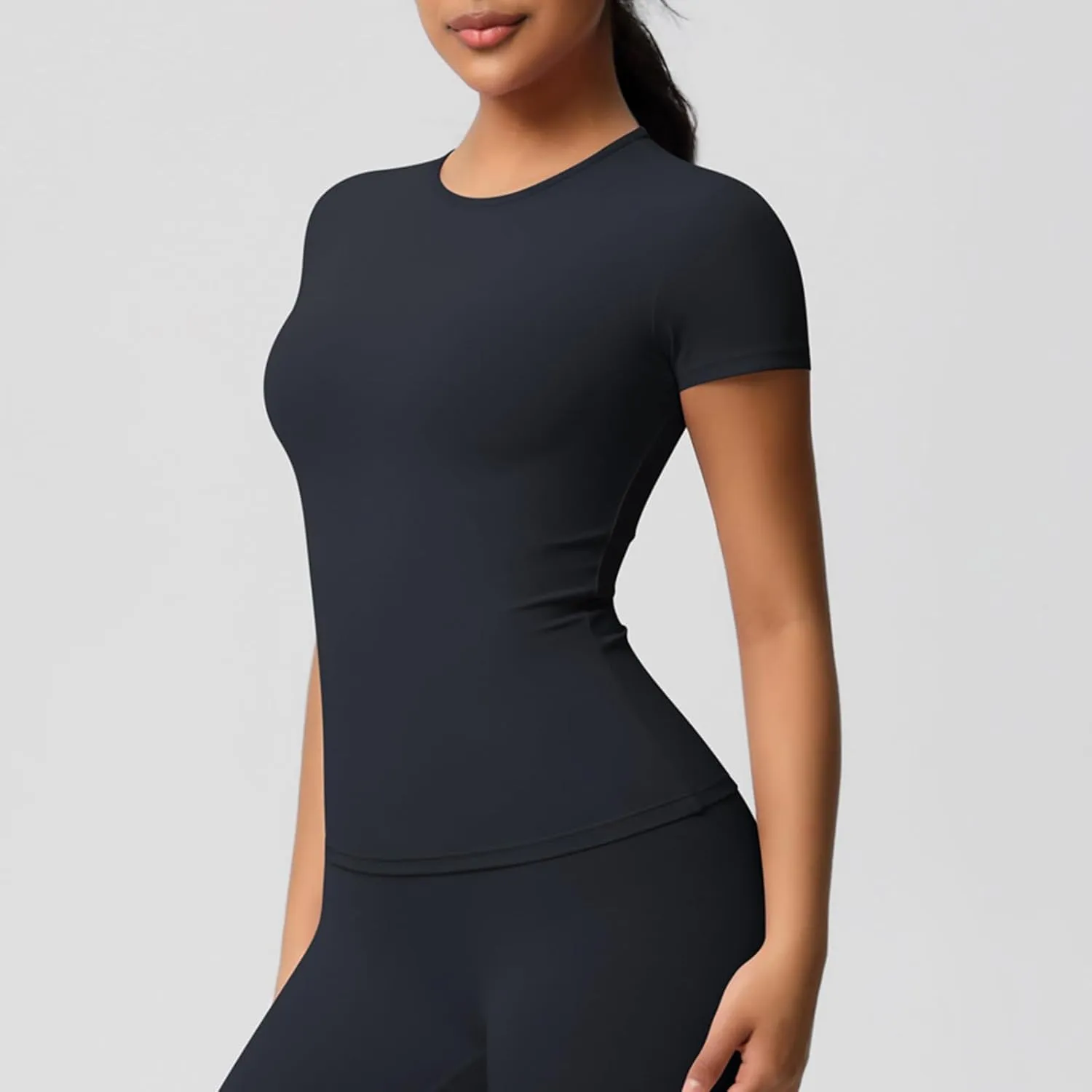 Seamless Workout Tops for Women Short Sleeve Athletic Tees Round Neck Breathable Gym Running Yoga Shirts