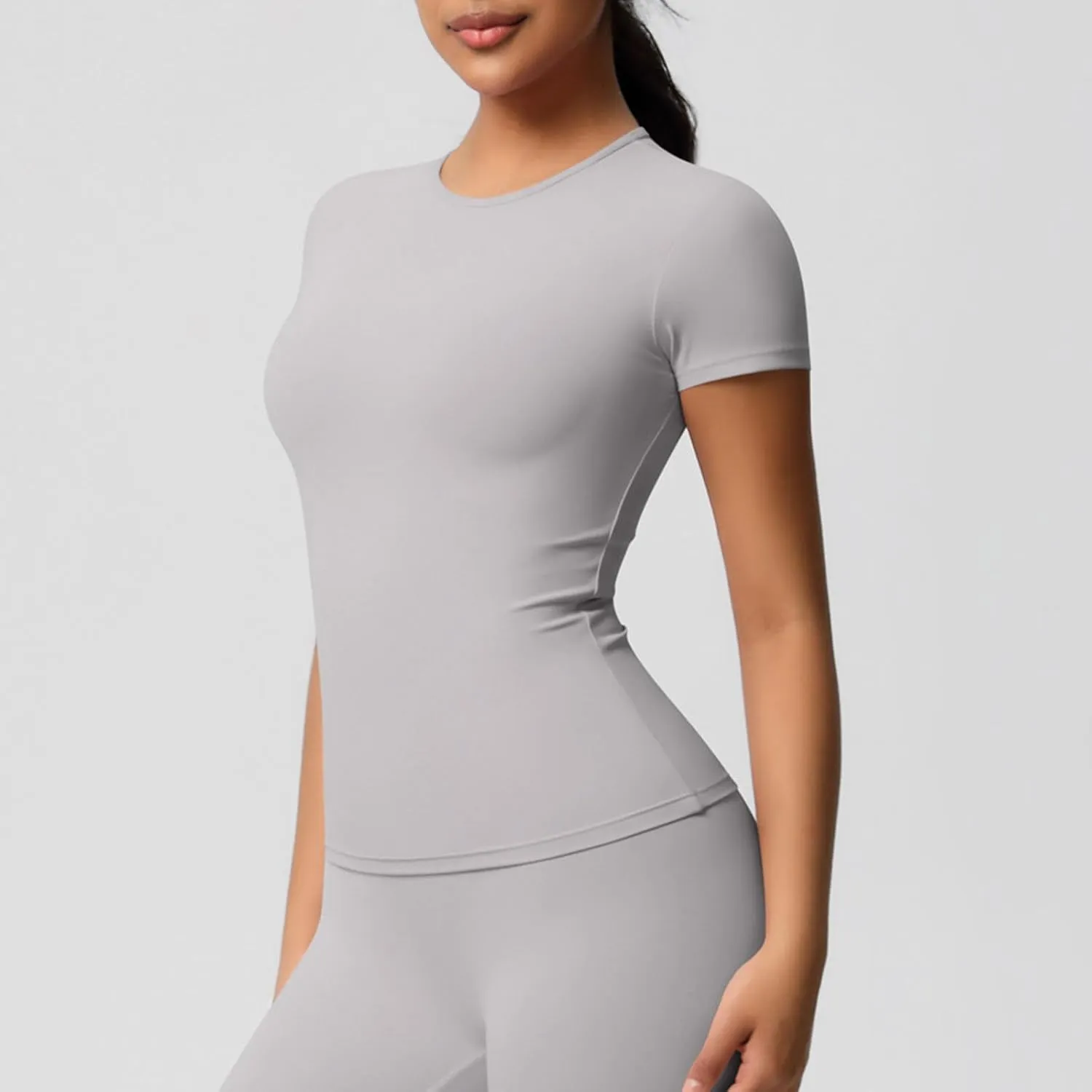 Seamless Workout Tops for Women Short Sleeve Athletic Tees Round Neck Breathable Gym Running Yoga Shirts