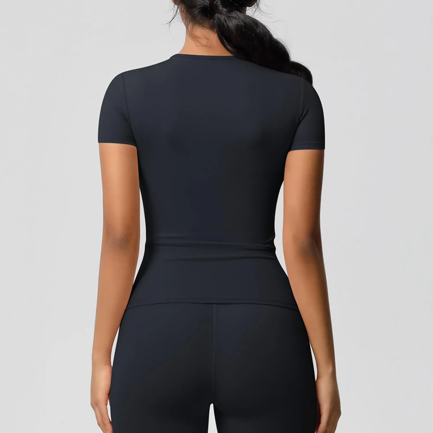 Seamless Workout Tops for Women Short Sleeve Athletic Tees Round Neck Breathable Gym Running Yoga Shirts