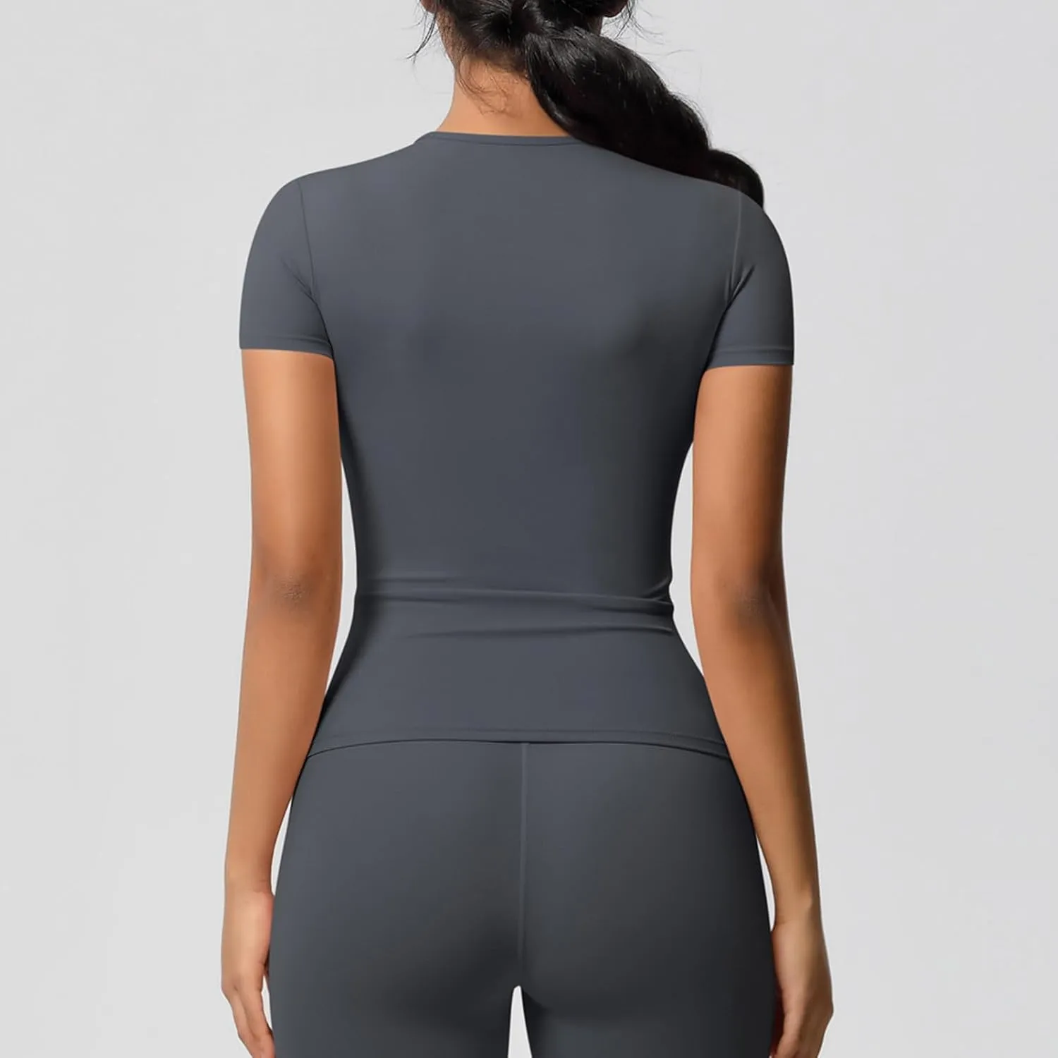 Seamless Workout Tops for Women Short Sleeve Athletic Tees Round Neck Breathable Gym Running Yoga Shirts
