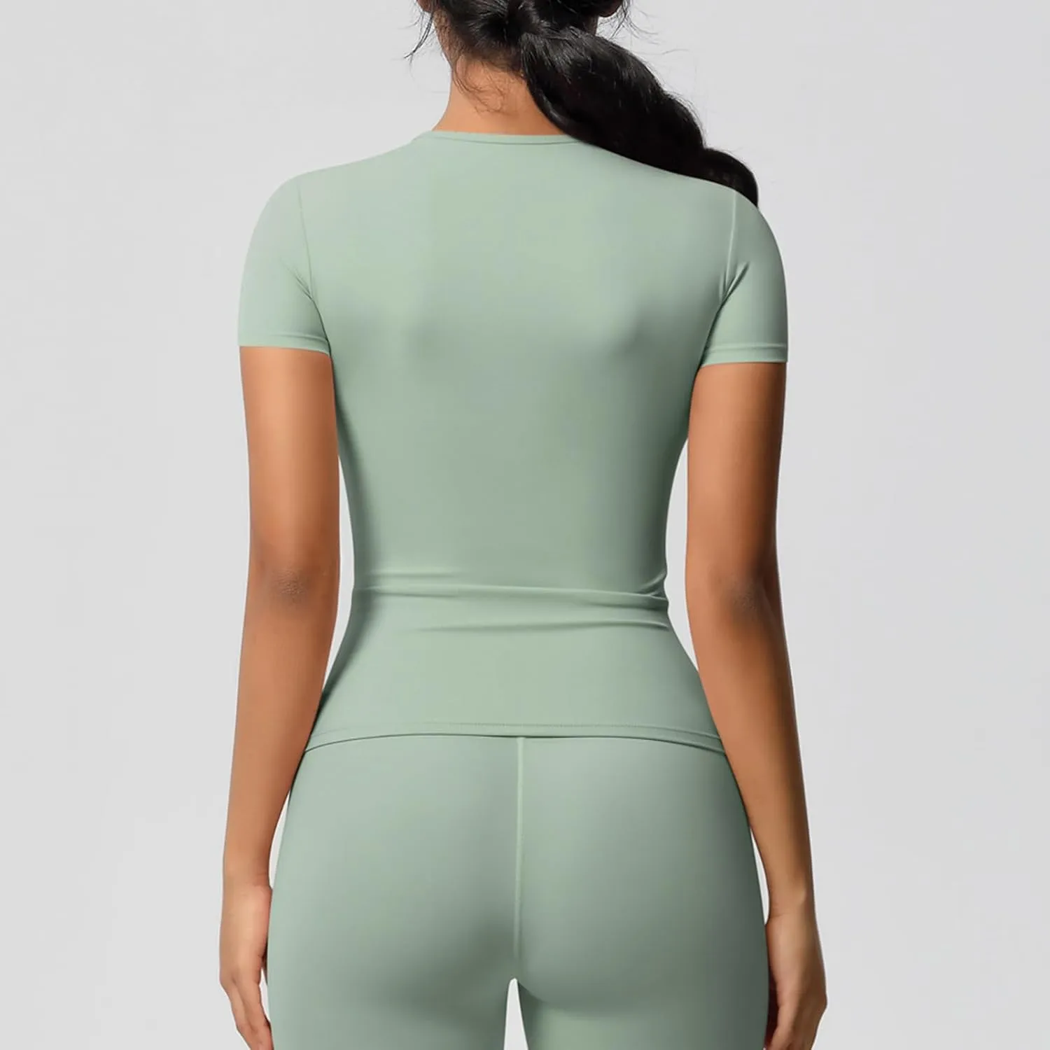 Seamless Workout Tops for Women Short Sleeve Athletic Tees Round Neck Breathable Gym Running Yoga Shirts