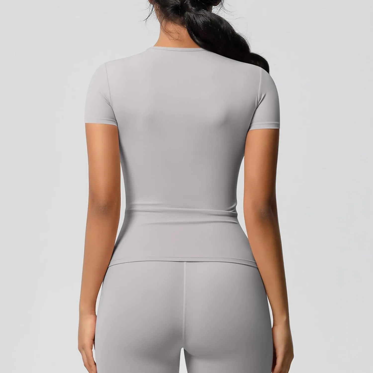 Seamless Workout Tops for Women Short Sleeve Athletic Tees Round Neck Breathable Gym Running Yoga Shirts