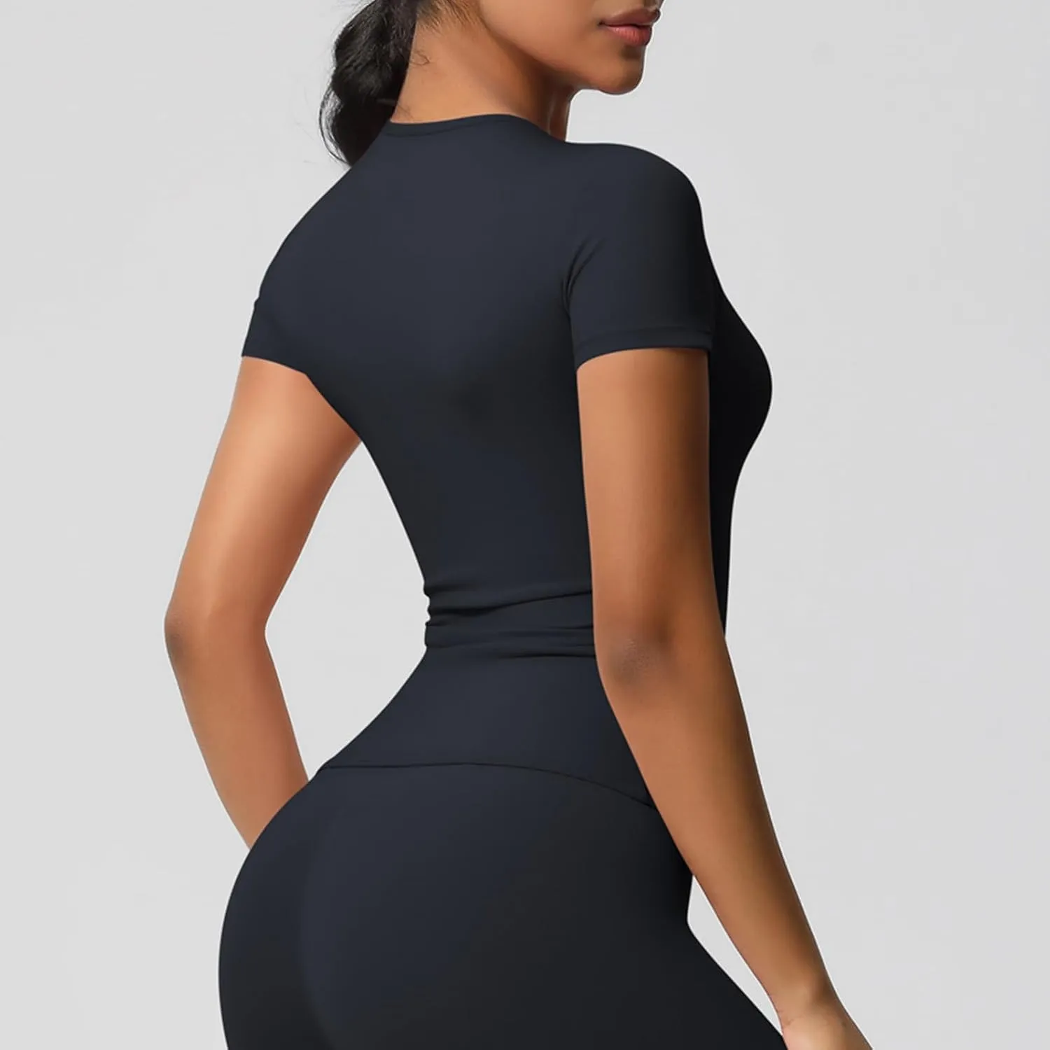 Seamless Workout Tops for Women Short Sleeve Athletic Tees Round Neck Breathable Gym Running Yoga Shirts