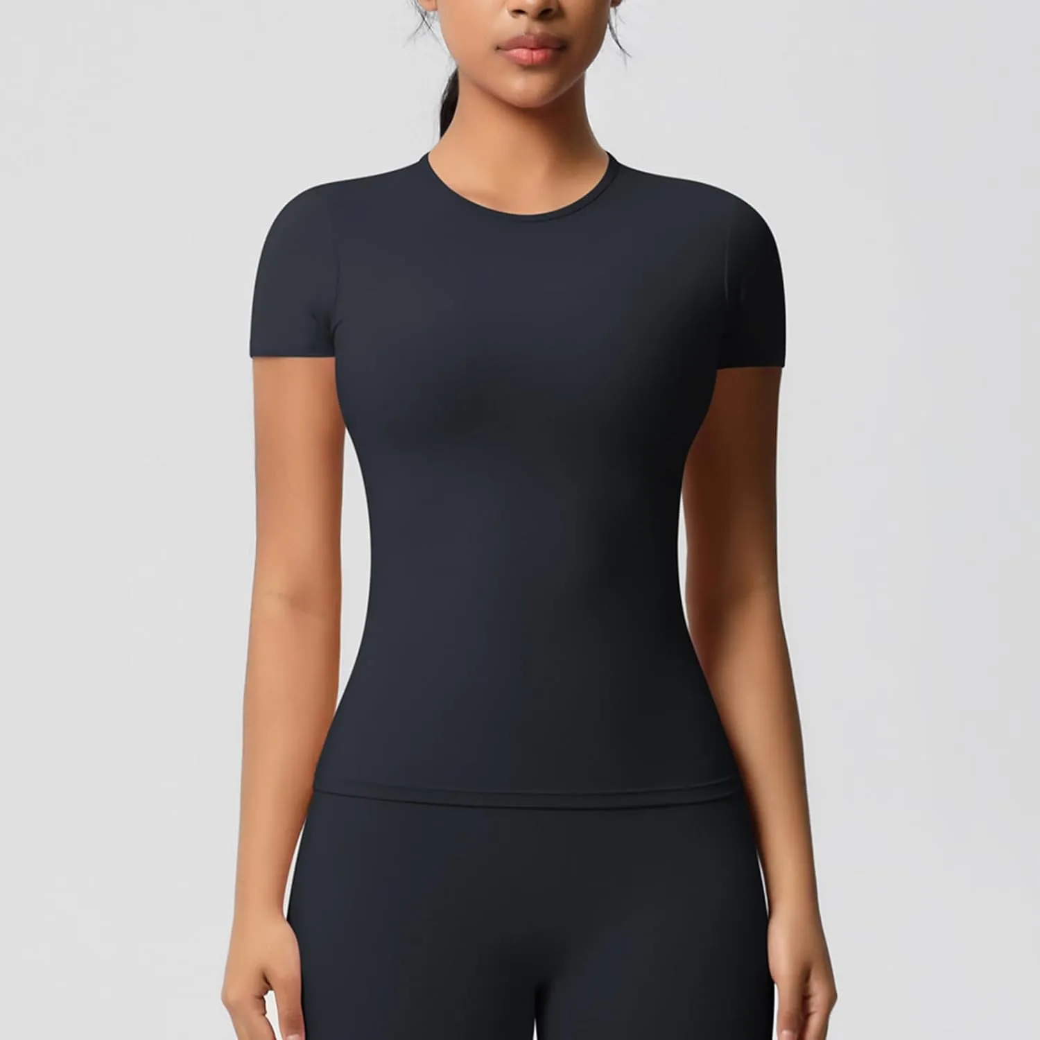 Seamless Workout Tops for Women Short Sleeve Athletic Tees Round Neck Breathable Gym Running Yoga Shirts