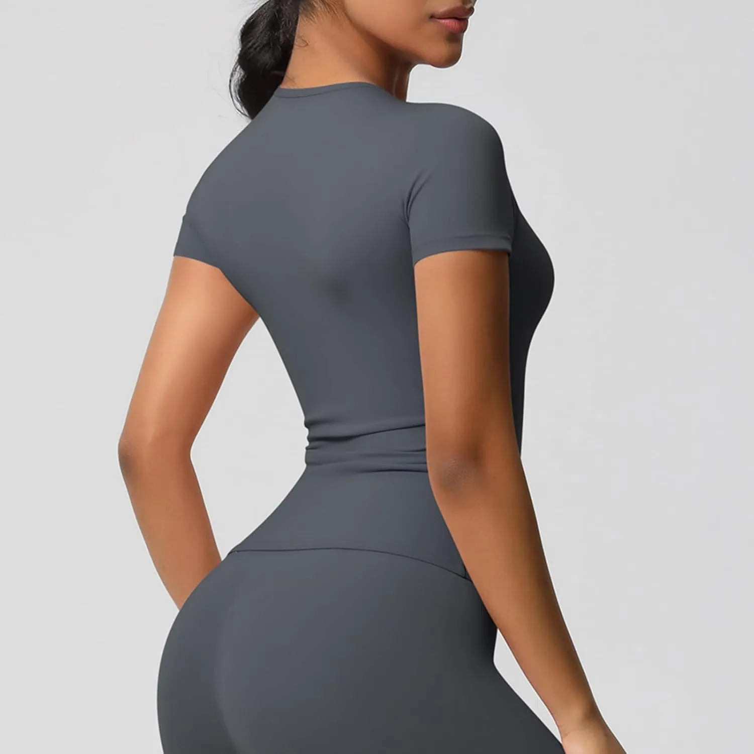 Seamless Workout Tops for Women Short Sleeve Athletic Tees Round Neck Breathable Gym Running Yoga Shirts