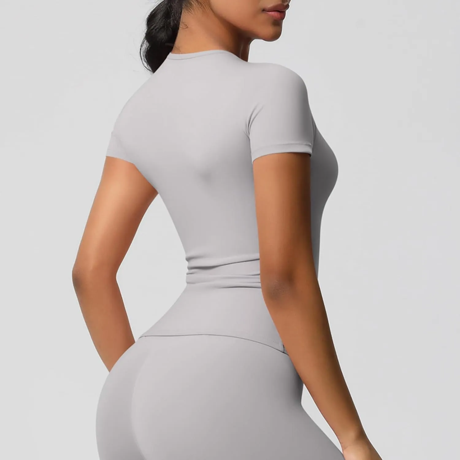 Seamless Workout Tops for Women Short Sleeve Athletic Tees Round Neck Breathable Gym Running Yoga Shirts