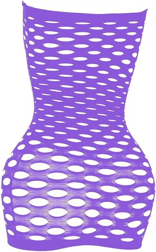 Sexy Womens Strapless Fishnet Lingerie Sleepwear Mini Dress Tube Chemise Bodysuit One Size
