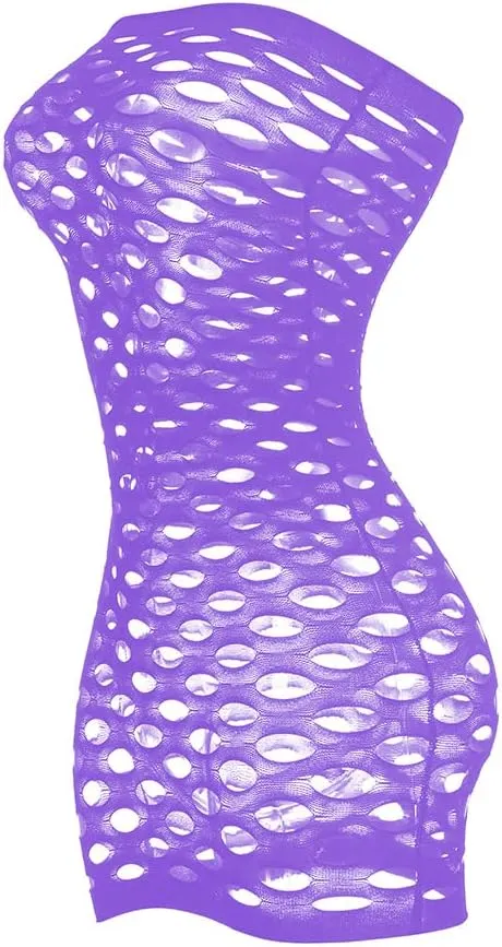 Sexy Womens Strapless Fishnet Lingerie Sleepwear Mini Dress Tube Chemise Bodysuit One Size