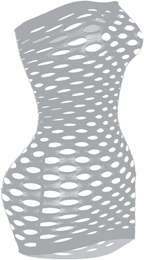Sexy Womens Strapless Fishnet Lingerie Sleepwear Mini Dress Tube Chemise Bodysuit One Size