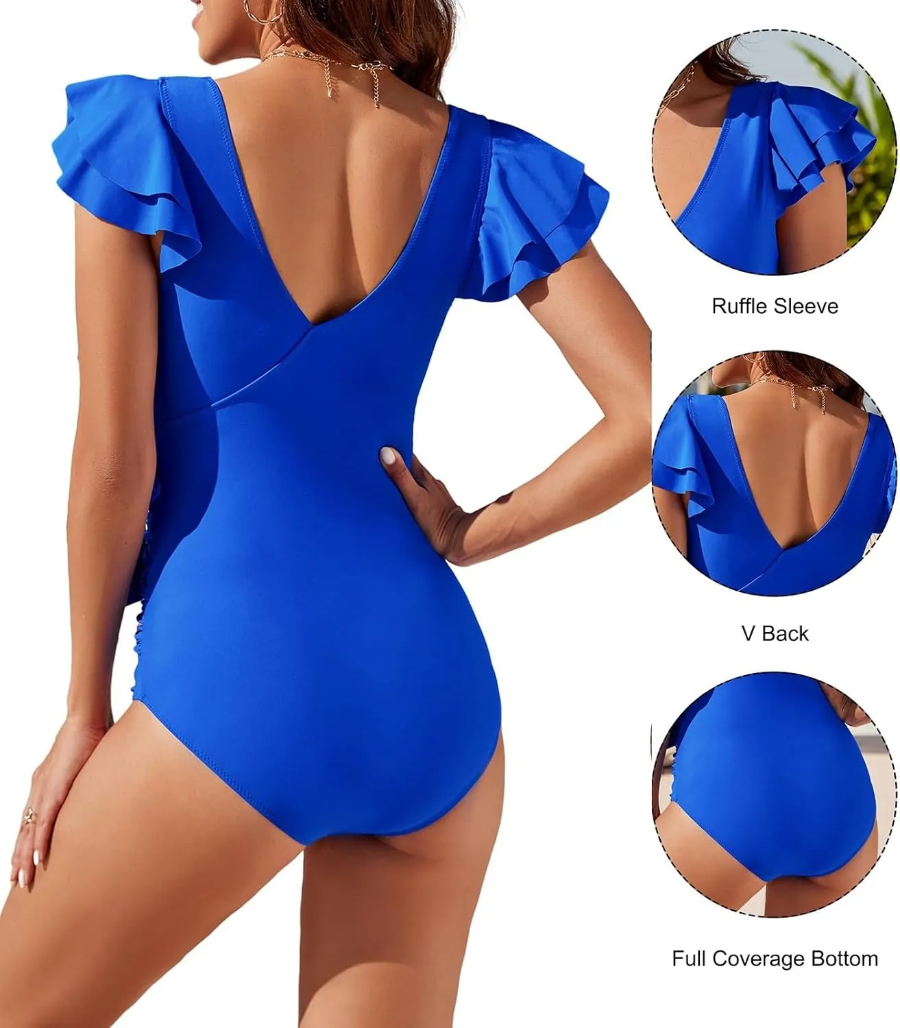 SHAOBGE Women's Ruffled One Piece Swimsuits V Neck Tummy Control Cutout High Waisted Bathing Suit
