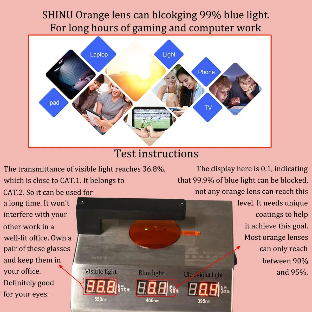 SHINU Women’s Glasses Computer Glasses Light Blue Eyeglasses 99% Blocking for Game Long Time Jobs