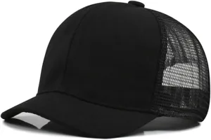 Short Brim Mesh-Back Baseball Cap Adjustable Washed Breathable Cotton Unconstructed Plain Dad Hat for Men Women