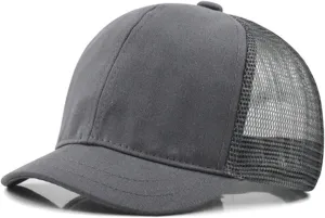 Short Brim Mesh-Back Baseball Cap Adjustable Washed Breathable Cotton Unconstructed Plain Dad Hat for Men Women