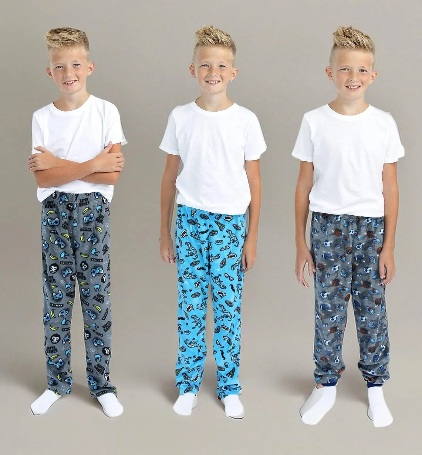 Sleep On It Boys Pajama Pants 3-Pack Soft Lightweight Sleepwear Bottoms with Elastic Waist Kids Lounge Pants for Boys