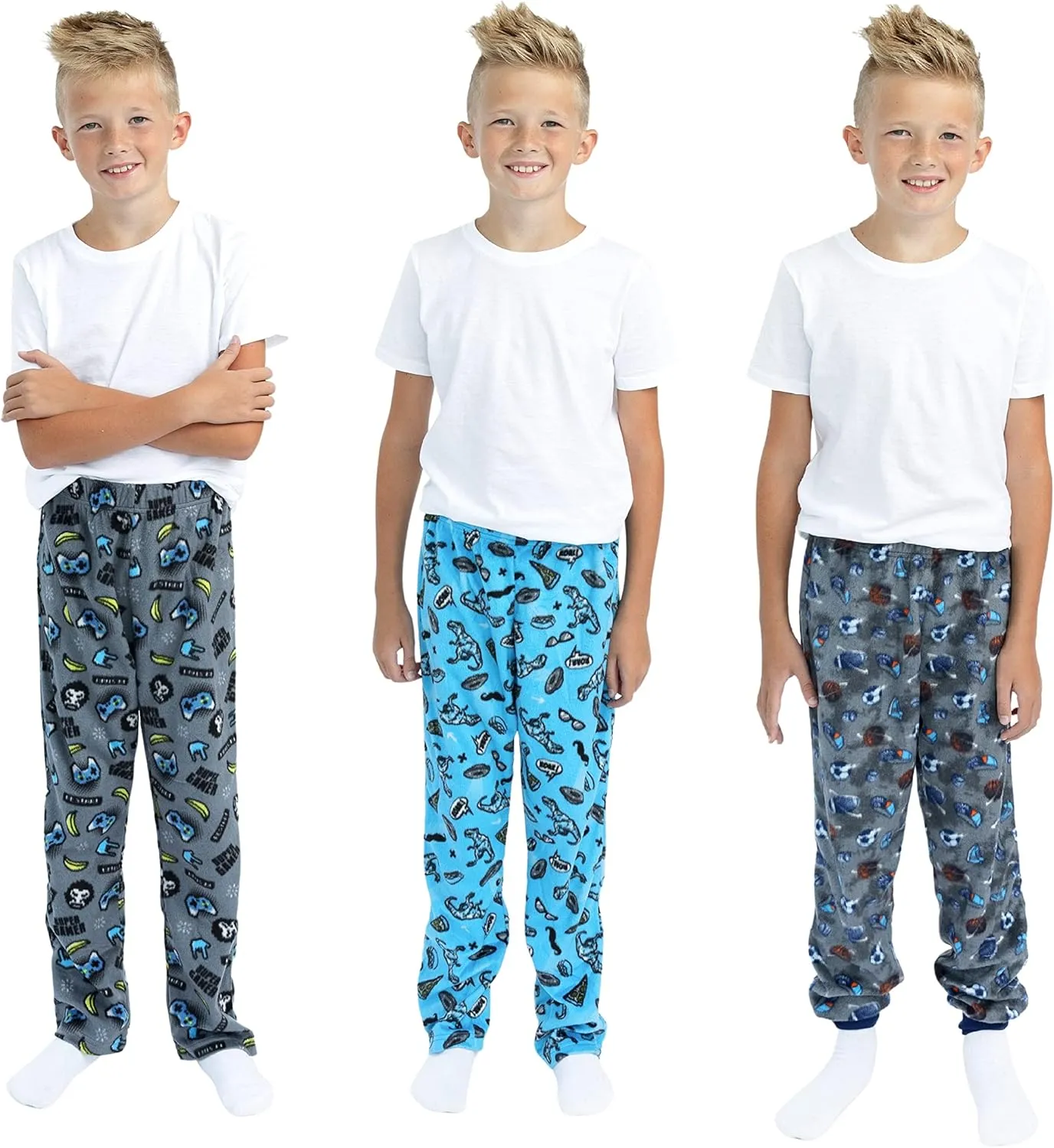 Sleep On It Boys Pajama Pants 3-Pack Soft Lightweight Sleepwear Bottoms with Elastic Waist Kids Lounge Pants for Boys