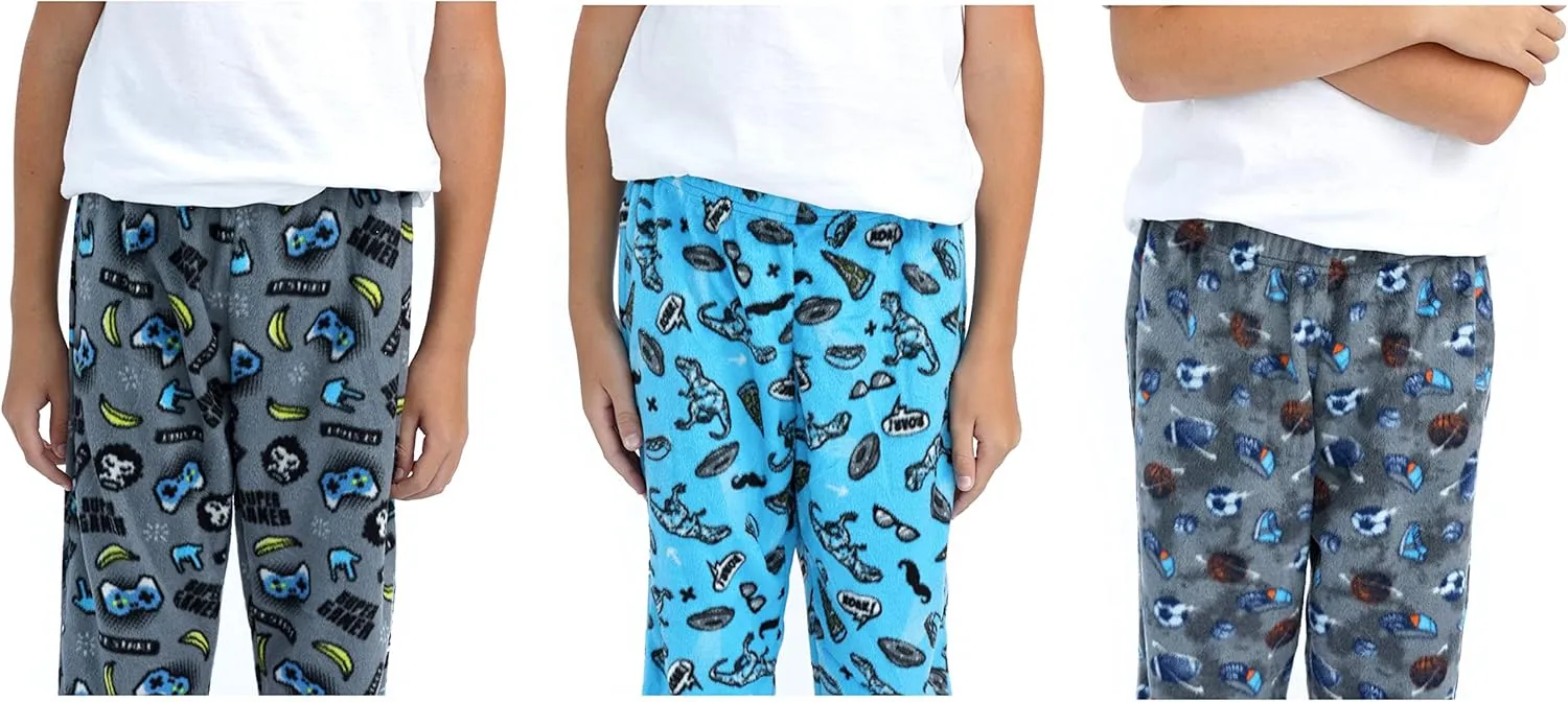 Sleep On It Boys Pajama Pants 3-Pack Soft Lightweight Sleepwear Bottoms with Elastic Waist Kids Lounge Pants for Boys