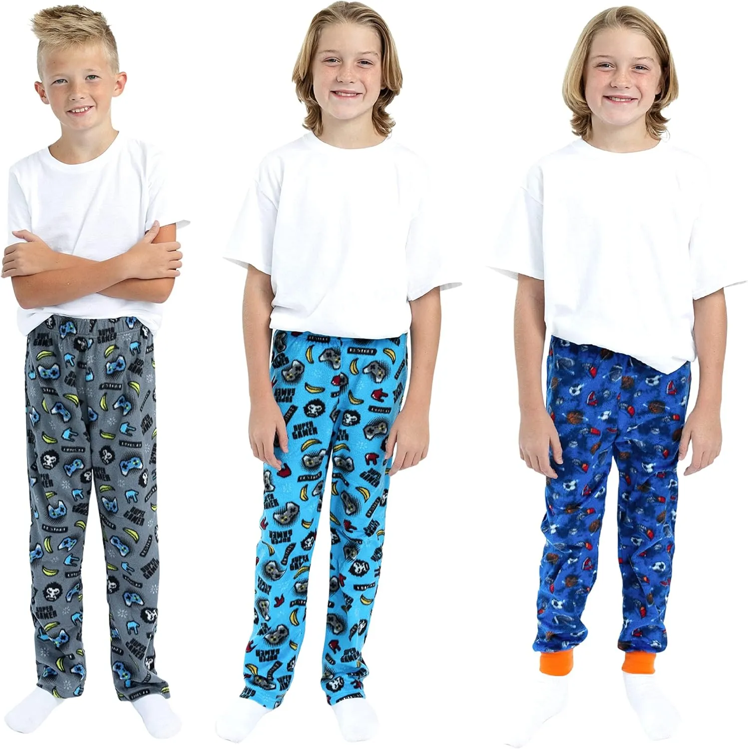 Sleep On It Boys Pajama Pants 3-Pack Soft Lightweight Sleepwear Bottoms with Elastic Waist Kids Lounge Pants for Boys