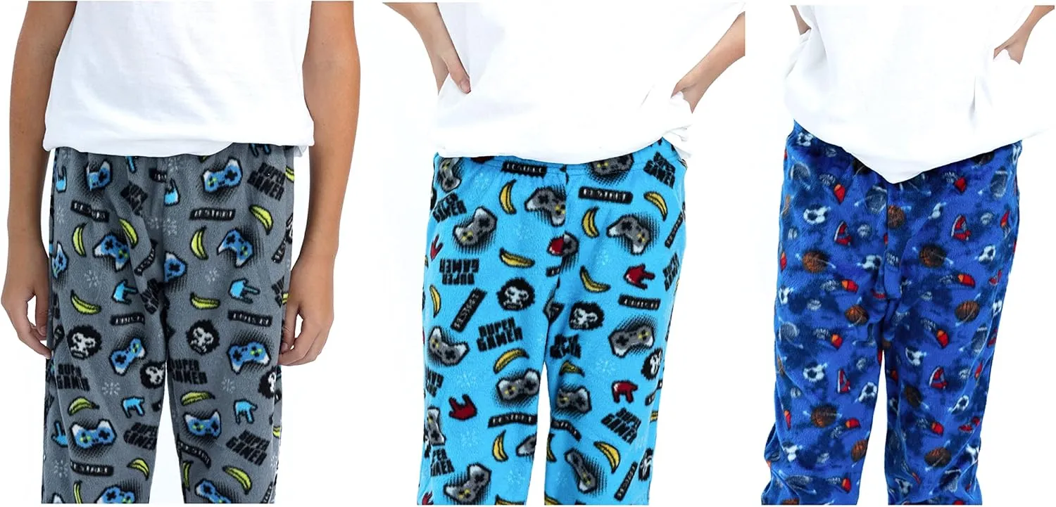 Sleep On It Boys Pajama Pants 3-Pack Soft Lightweight Sleepwear Bottoms with Elastic Waist Kids Lounge Pants for Boys