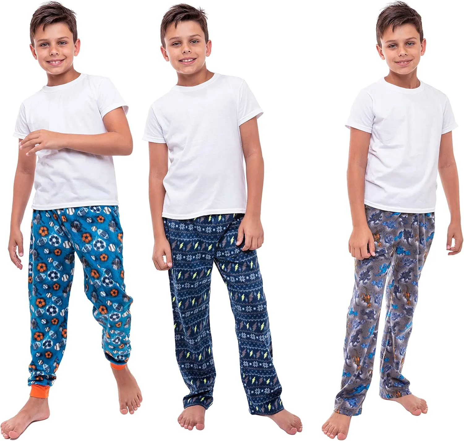 Sleep On It Boys Pajama Pants 3-Pack Soft Lightweight Sleepwear Bottoms with Elastic Waist Kids Lounge Pants for Boys