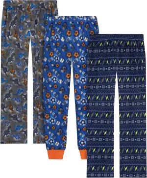 Sleep On It Boys Pajama Pants 3-Pack Soft Lightweight Sleepwear Bottoms with Elastic Waist Kids Lounge Pants for Boys