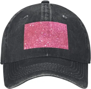 Sparkling Pink Glitter Unisex Baseball Cap Breathable Cotton Trucker Hat Classic Denim Dad Hat Summer Sun Hat